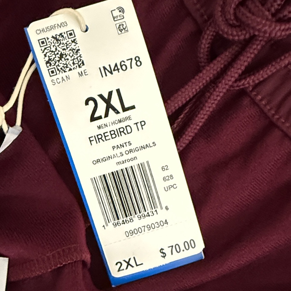 Adidas Maroon Trefoil Track Pants with White Stripes Size XXL - Picture 2 of 16